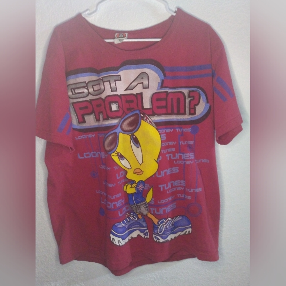 Vintage 1998 Looney Tunes Tweety "Got a Problem?" Red Shirt NO SIZE TAG - see